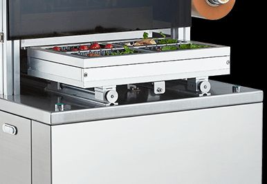 Automatic Vertical Tray Sealer DQ440L-V with Food Grade 304 Stainless Steel and 6061 Anodized Aluminum Mold for Modified Atmosphere Packaging