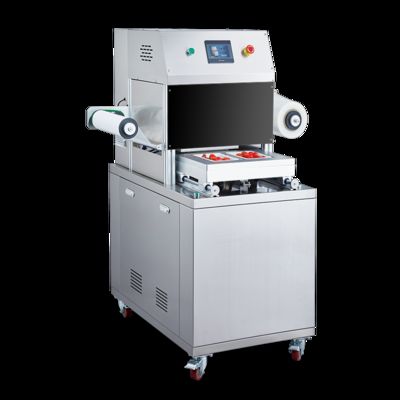 Máy niêm phong khay dọc tự động DQ305L-E với thép không gỉ loại thực phẩm và khuôn nhôm anodized 6061 cho bao bì khí quyển sửa đổi